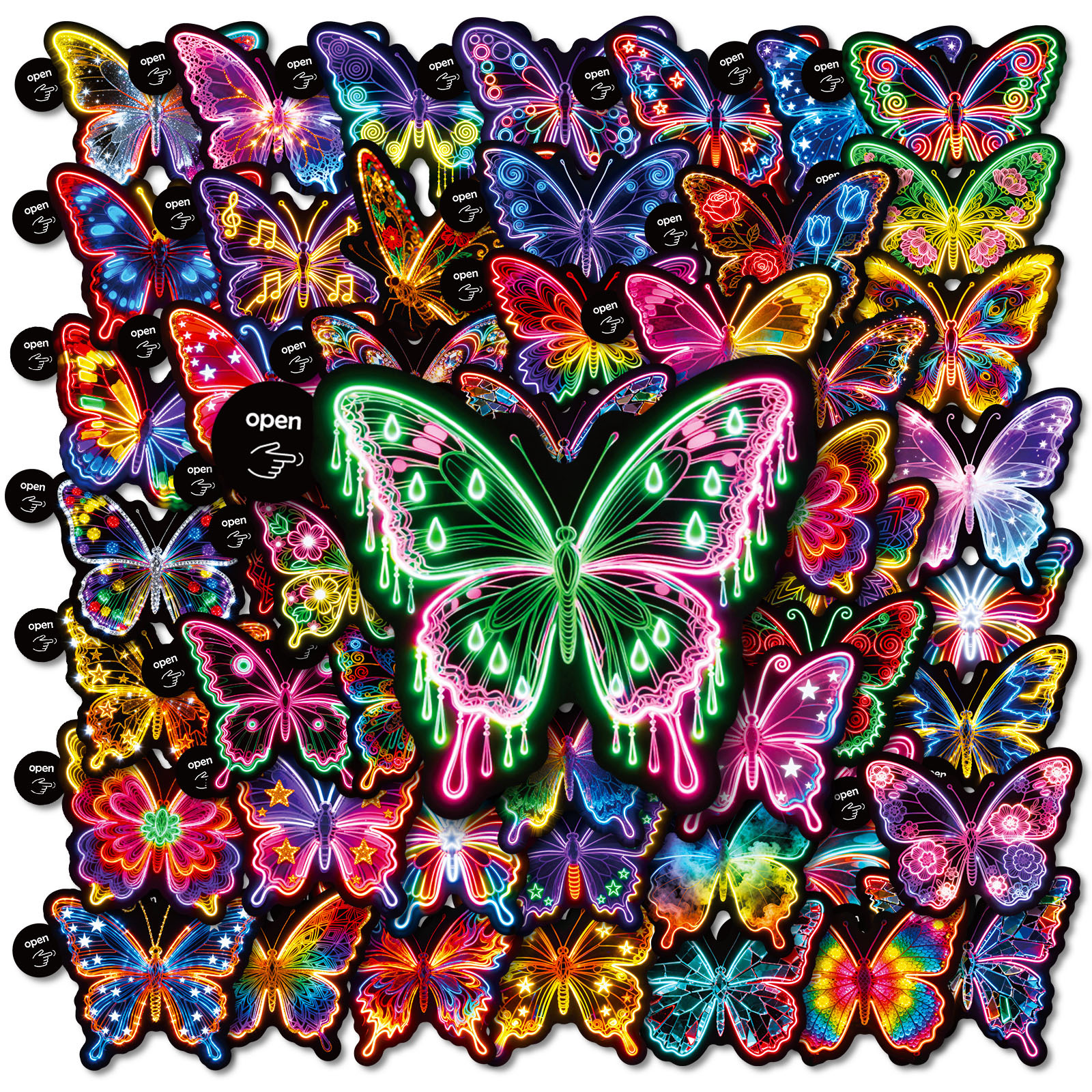Laptop Accessories Girly - 50Pcs Easy Peel Neon Butterfly Stickers
